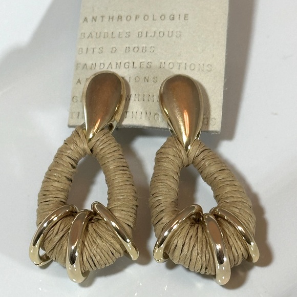 Anthropologie Raffia-Wrapped Hoop Earrings - NWT - Picture 4 of 5